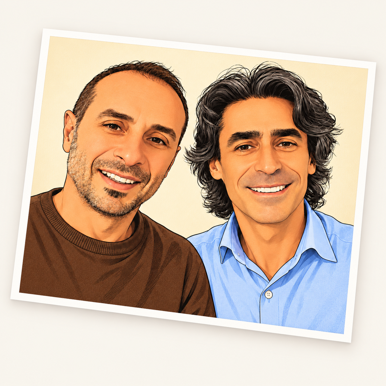 Fabiano e Antonio, i proprietari degli alloggi BRINDOOR, in un ritratto illustrato in stile manga